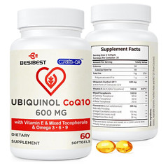 Ubiquinol CoQ10 600 mg Softgel Omega 3-6-9 & Vitamin E Supplement 4/2027