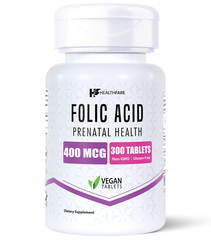 HealthFare Folic Acid 400mcg 300 Tablets Folate Vitamin B9 Water-Soluble