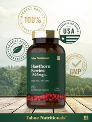Hawthorn Berry 1695mg 250Caps Heart Health/Blood Pressure Crataegus oxyacantha