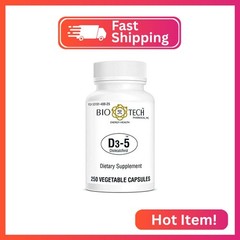 Bio-Tech Pharmacal D3-5 (5000 IU), 250 Vegetable Capsules – All-Natural Suppleme