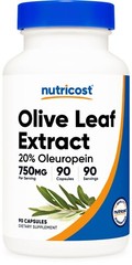 Nutricost Olive Leaf (20% Oleuropein) 750 MG, 90 Capsules – Non-GMO, Gluten Free