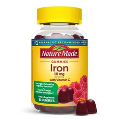 Iron 18 mg per Serving Gummies 60 Count (Pack of 1), Dark Red