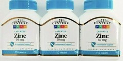 3 PACK- 21st Century Zinc 50 mg 110 ct Bottle Each Exp 03/2025