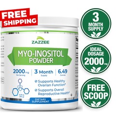 Zazzee Myo-Inositol Powder, 3 Month Supply, 92 Servings, 2000 mg per Serving