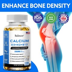 Calcium Capsules w/ D3+K2+B12 Support Bones Muscles Health Immune System 120Caps