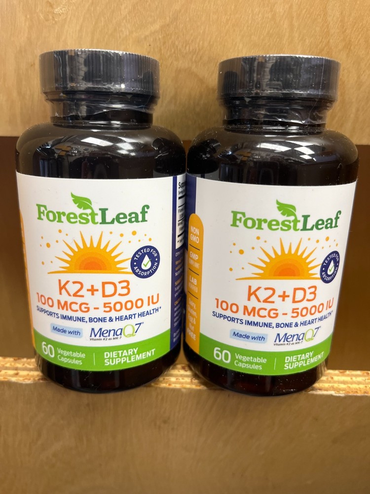 2 Forest leaf Vitamin D3 + K2 (MK7) Supplement – Menaq7 – Calcium and Vitamin D3