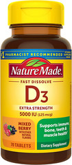 Nature Made Extra Strength Vitamin D3 5000 IU (125 mcg) 70 Fast Dissolve Tablets