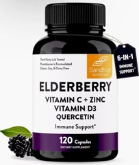 Elderberry Vitamin C Zinc D3 Quercetin Immune Support 120 Capsules 2-Mth Supply