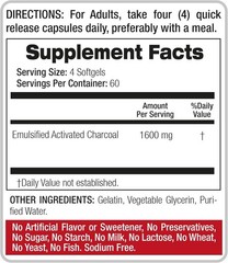 Activated Charcoal 1600mg 240Caps From Coconut Shells NO PreservativGluten Free