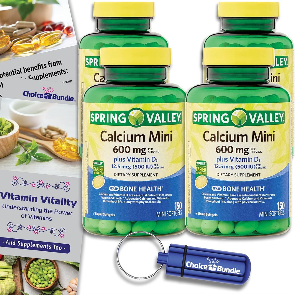 Spring Valley Calcium 600 mg Plus Vitamin D3 12.5 mcg 150 Ct Mini Softgels 4 Pk