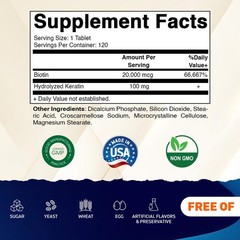 Vitamatic High Potency Biotin 20000 mcg (20mg) with Keratin 100mg – 120 Veg