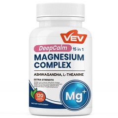 VEV DeepCalm 15-in-1 Magnesium Complex for Women 120 Count (Pack of 1), Blue