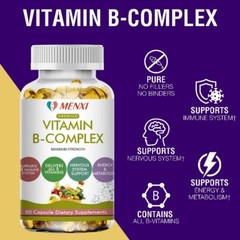 60pcs Vitamin B Complex, Vitamins B1, B2,B3,B5,B6,B8,B12, Energy, Metabolism Aid