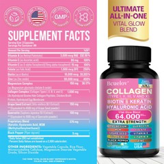 COLLAGEN PEPTIDES Types I,II, III, V, X 64,000mcg Pills Anti-Aging Skin Capsules
