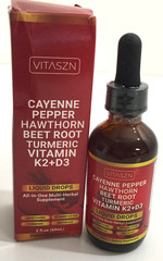 Cayenne Pepper Hawthorn Beet Root Turmeric Vitamin K2+D3 Liquid Drops 60 ml