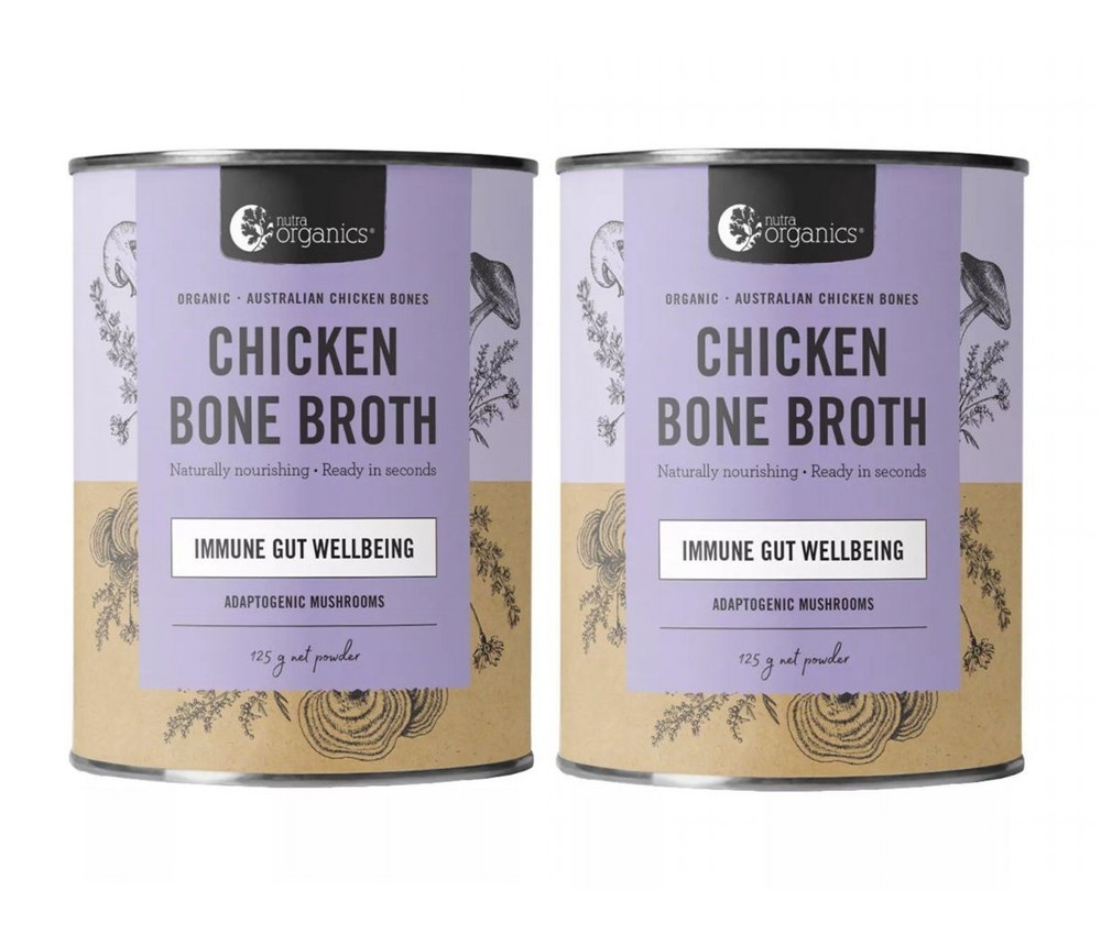 2 x Nutra Organics Chicken Bone Broth Adaptogenic Mushrooms 125g Immune Gut