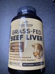 Wholesome Wellness Grass-Fed Desiccated Beef Liver Capsules – 180 Pills (750 mg)