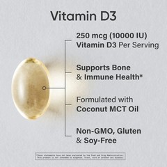 Vitamin D3 10,000 IU w/ Coconut MCT Oil High Potency Vitamin D Supplement 120 ct