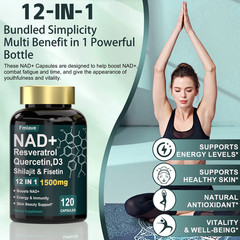 NAD supplement, 1500mg resveratrol containing supplement, 120 capsules USA Ship