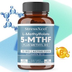 StressXcel L-Methylfolate 15mg 5-MTHF Active Folate with Methyl B12 120 Capsules