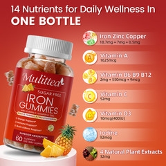 (2 Pack) Iron Gummies 4-Source Iron Supplement with Vitamin C, Folate, B12, B6