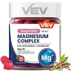 VEV Deep Calm Magnesium Complex 14-in-1 Gummies – 90 Count (Pack of 1) – with…