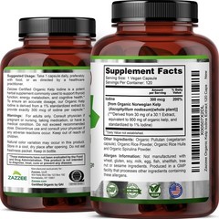 Zazzee USDA Organic Kelp Iodine 30:1 Extract, 300 mcg, 120 Vegan Capsules