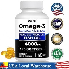 Fish Oil Omega 3 4000mg 120 Softgels EPA 720mg + DHA 480mg Non-GMO