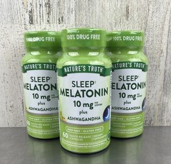 Lot Of 3 Nature’s Truth Melatonin 10mg Plus Ashwagandha 60 Capsules
