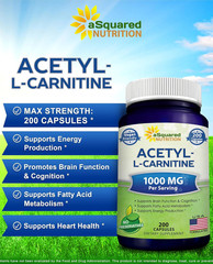 Acetyl L-Carnitine 1000Mg Max Strength – 200 Veggie Capsules – High Dosage Acety
