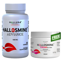 Hallosmine ADVANCE Diosmin 1000mg + FREE Cream for Veins 4 oz – 60 Capsules