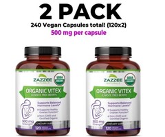 Zazzee Organic Vitex, 2 PACK, 500 mg, 120 Vegan Capsules each (240 total!)
