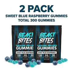 Beast Bites Creatine Gummies 2-Pack Blue Raspberry 5g Creapure 300 Gummies