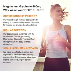 Glicinato De Magnesio De Maxima Potencia 400 Mg, 120 Capsulas FREE SHIPPING