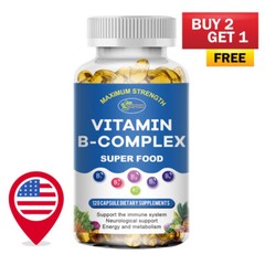 Vitamin B Complex Capsules B1 B2 B3 B5 B6 B7 B9 B12 Folic Acid Buy 2, Get 1 Free