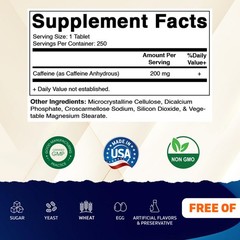 Vitamatic Caffeine Pills 200mg per Serving – 250 Vegetarian Tablets- 2 Pack