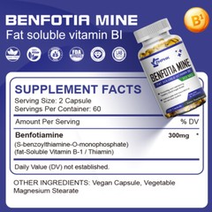 Benfotiamine 300mg, 120/240/480 Veg Capsules, Fat Soluble Thiamine Vitamin B1