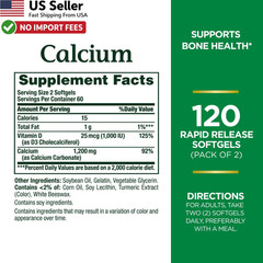 Nature’s Bounty Calcium 1200mg with Vitamin D3 120ct Softgels 2 Pack FROM USA
