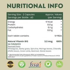 Nutrabud Organics Plant Based Vitamin B12 Supplement for Men Women 120 Capsules