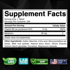 Melatonin 20mg High Potency Natural Sleep Aid Berry Flavor 240 Fast Dissolve TAB
