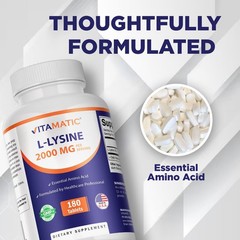 Vitamatic L-Lysine 2000 mg Per Serving | 180 Tablets | Essential Amino Acid