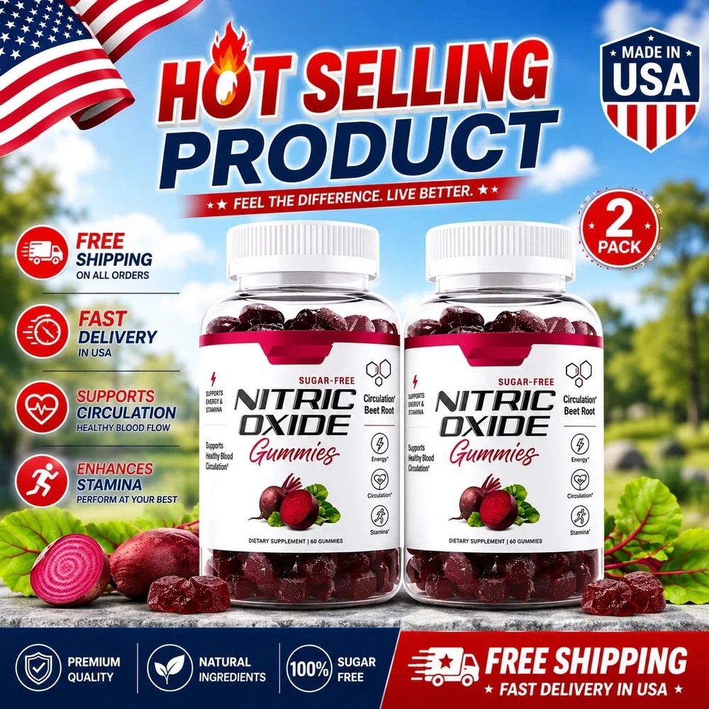 PACK OF 2 Nitric Oxide Beet Root Gummies SF Heart Health, Cherry & Peach