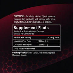 L-Arginine and L-Citrulline 3000mg Nitric Oxide Support, 120 Capsules, 60-Day Su
