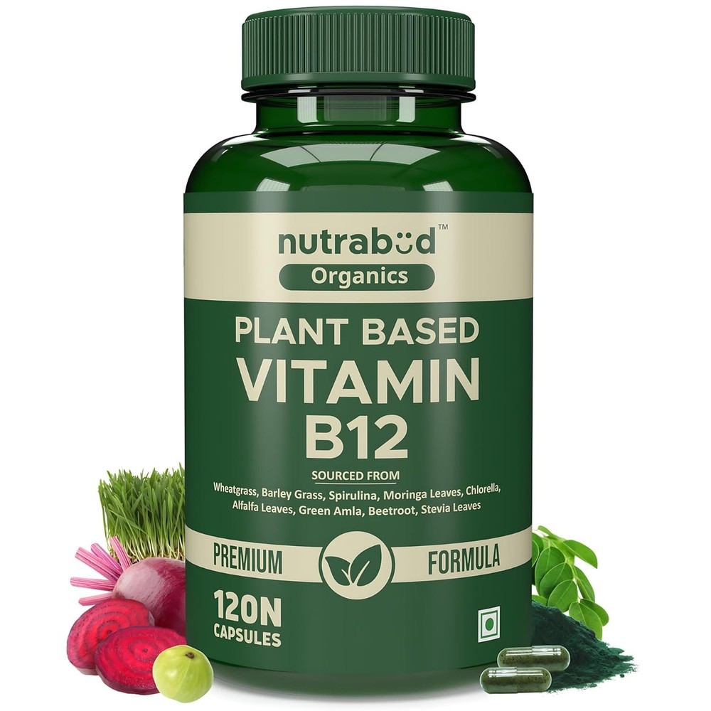 Nutrabud Organics Plant Based Vitamin B12 Supplement for Men Women 120 Capsules