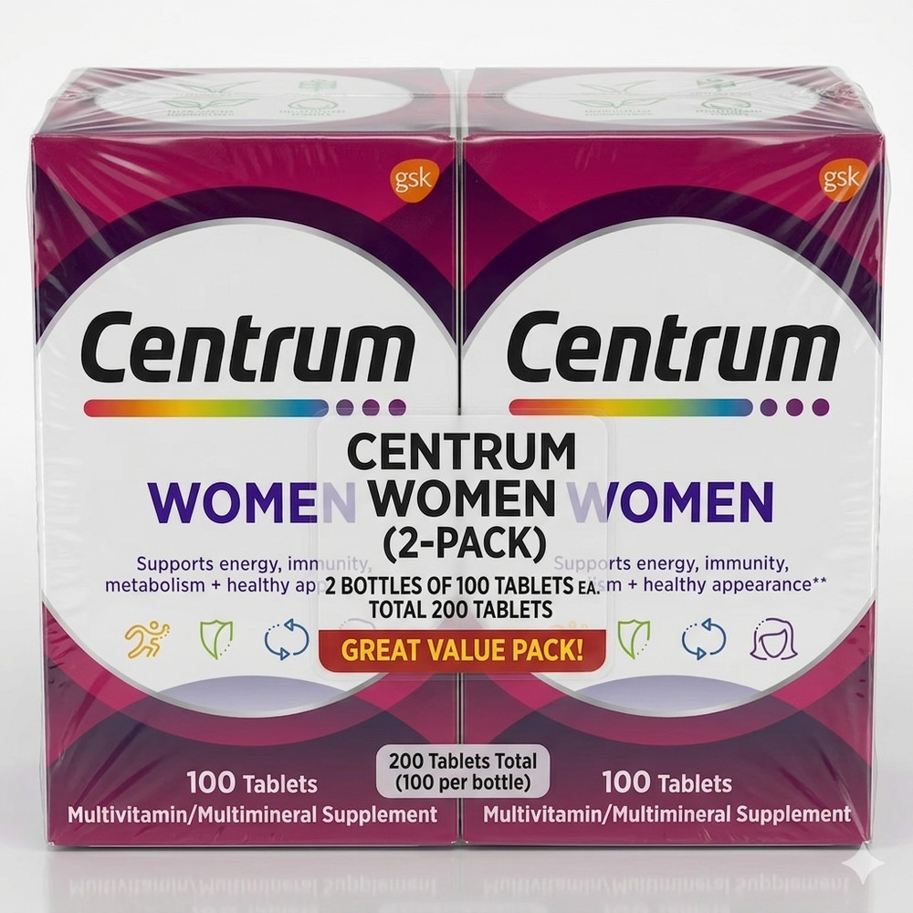 (2 Pack) Centrum Women Daily Multivitamin with Iron, 100 Ct, Energy & Immune Sup