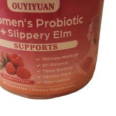 OUYIYUAN Women’s Probiotic + Slippery Elm Gummies 90 Count Raspberry 12/2027