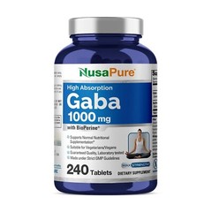 NusaPure GABA 1000 mg 240 Tablets (Vegan, Non-GMO, Gluten-Free) Bioperine