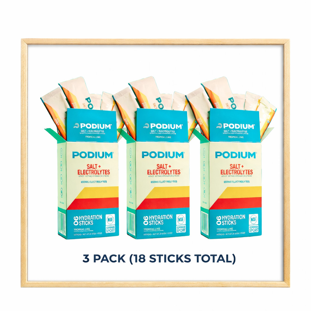 3 PACK Podium Salt Electrolytes STRAWBERRY 850MG ELECTROLYTES (18 Sticks Total)