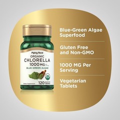 Piping Rock Chlorella | 1000Mg | 120 Tablets | Blue-Green Algae | Broken Cell Wa