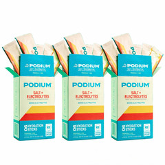 3 PACK Podium Salt Electrolytes STRAWBERRY 850MG ELECTROLYTES (18 Sticks Total)